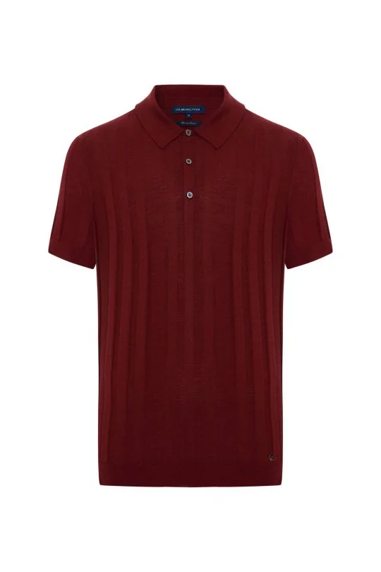 Hemington - Extrafine Merino Yün-Pamuk Karışım Üç Düğme Bordo Triko Polo (6)