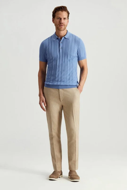 Hemington - Extrafine Merino Yün-Pamuk Karışım Üç Düğme Mavi Triko Polo (2)