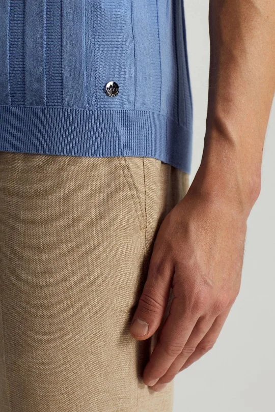 Hemington - Extrafine Merino Yün-Pamuk Karışım Üç Düğme Mavi Triko Polo (4)