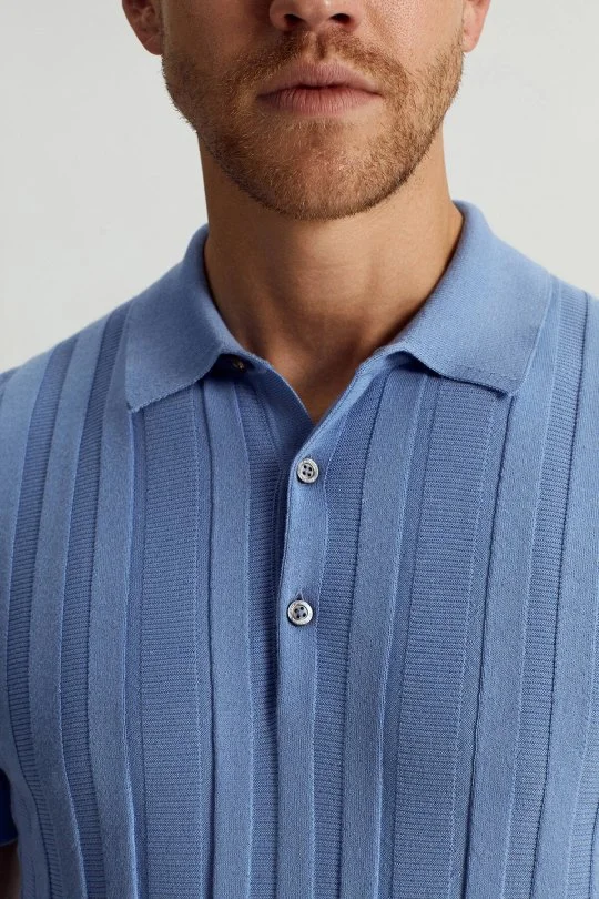 Hemington - Extrafine Merino Yün-Pamuk Karışım Üç Düğme Mavi Triko Polo (3)