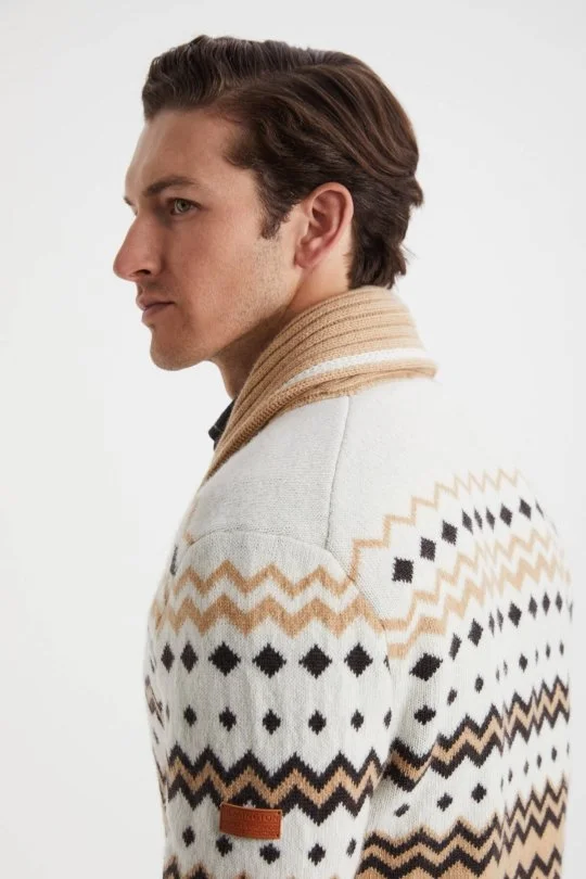 Hemington - Fair Isle Desen Kaşmir Yün Karışım Camel Hırka (3)