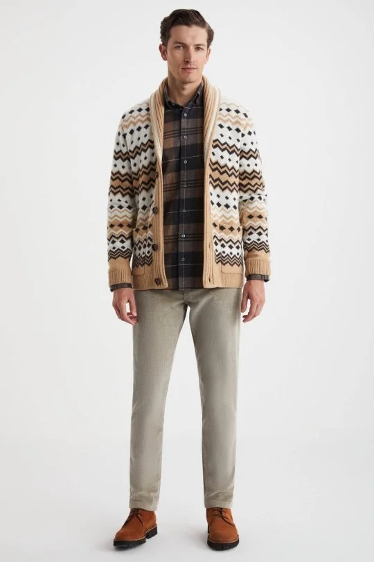 Hemington - Fair Isle Desen Kaşmir Yün Karışım Camel Hırka (2)