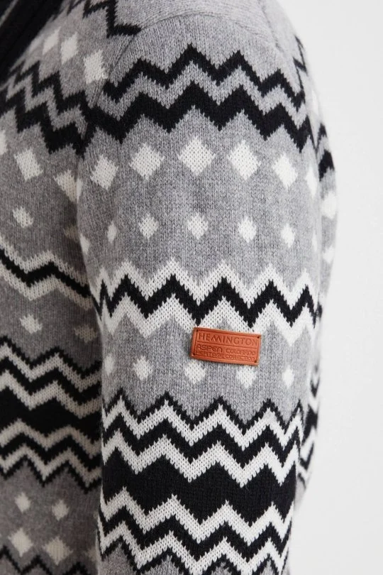 Hemington - Fair Isle Desen Kaşmir Yün Karışım Siyah Hırka (5)