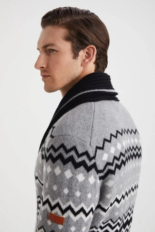 Hemington - Fair Isle Desen Kaşmir Yün Karışım Siyah Hırka (3)