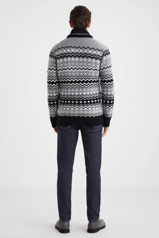 Hemington - Fair Isle Desen Kaşmir Yün Karışım Siyah Hırka (4)