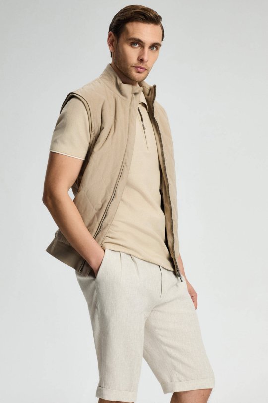 Fermuar Detaylı Bej Merserize Pamuk Triko Polo