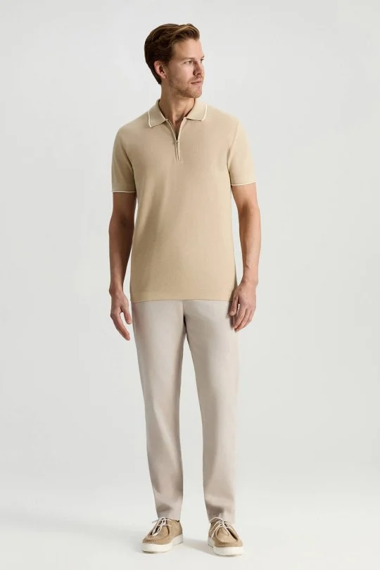 Hemington - Merserize Pamuk Fermuar Yaka Bej Triko Polo (2)