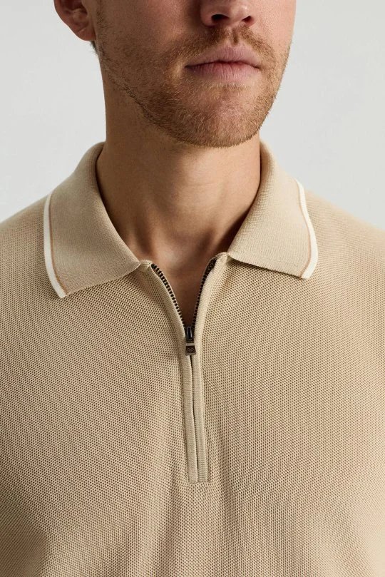 Hemington - Merserize Pamuk Fermuar Yaka Bej Triko Polo (3)