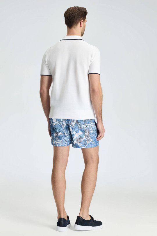 Fermuar Detaylı Beyaz Merserize Pamuk Triko Polo