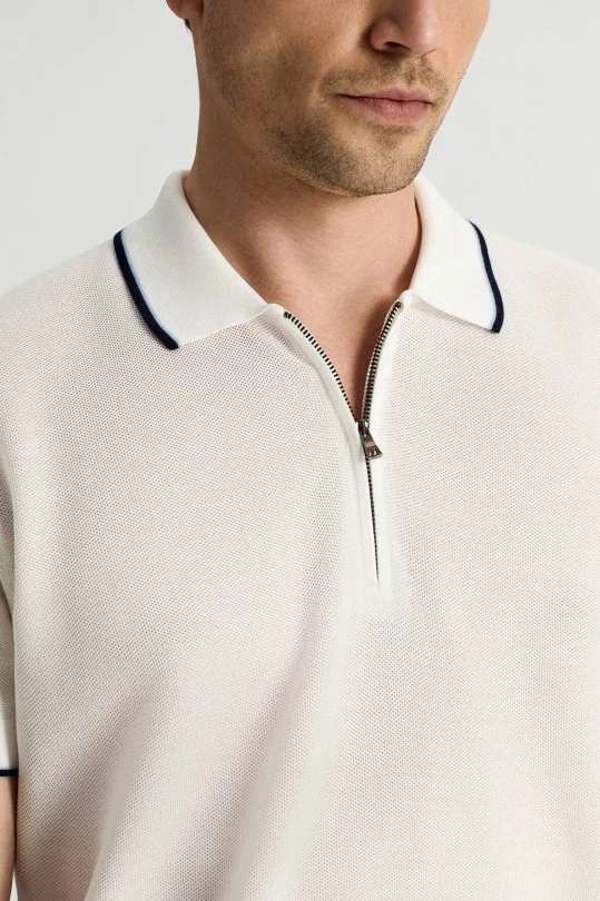 Hemington - Fermuar Detaylı Beyaz Merserize Pamuk Triko Polo (3)