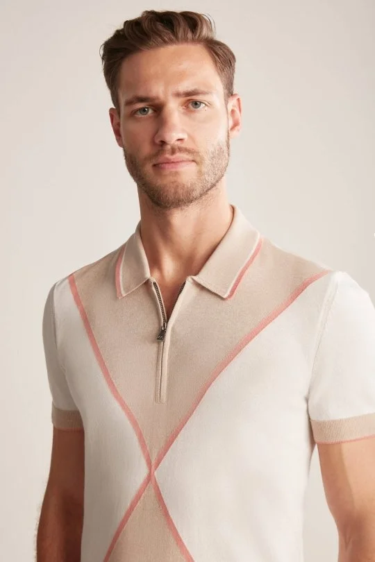 Hemington - Fermuar Detaylı Camel-Krem Rengi Triko Polo