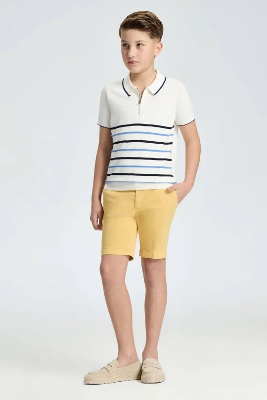 Hemington - Fermuar Detaylı Çizgi Desen Saf Pamuk Çocuk Triko Polo (1)