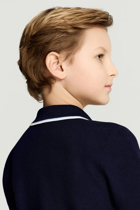 Hemington - Fermuar Detaylı Lacivert Merserize Pamuk Çocuk Triko Polo (5)