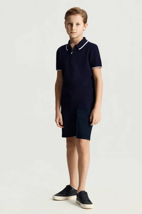 Hemington - Fermuar Detaylı Lacivert Merserize Pamuk Çocuk Triko Polo (2)