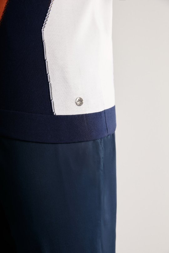 Fermuar Detaylı Lacivert Merserize Pamuk Triko Polo