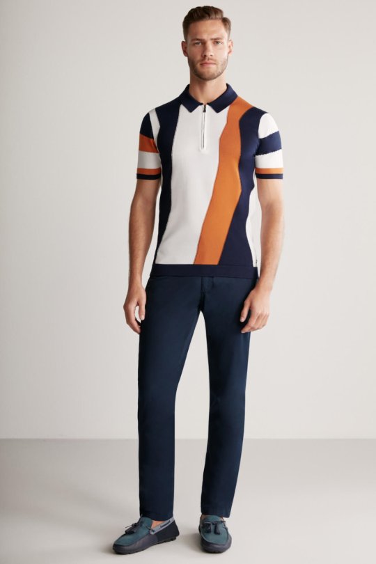 Fermuar Detaylı Lacivert Merserize Pamuk Triko Polo