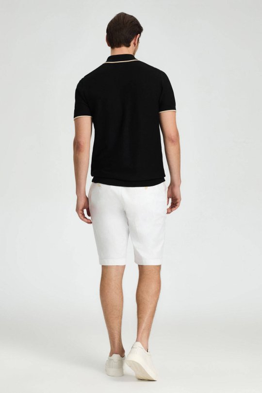 Fermuar Detaylı Siyah Merserize Pamuk Triko Polo