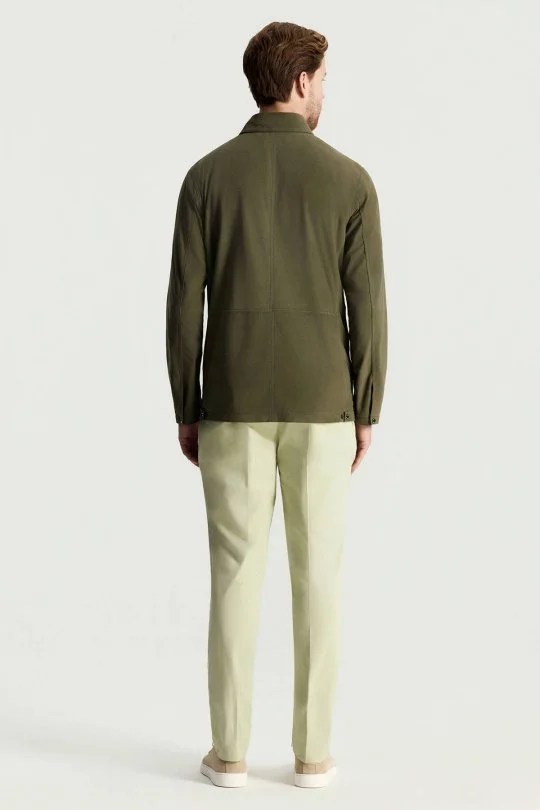 Fermuarlı Haki Deri Ceket