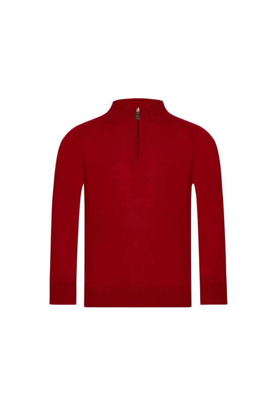 Fermuarlı Merino Yün Kırmızı Activewear Çocuk Triko