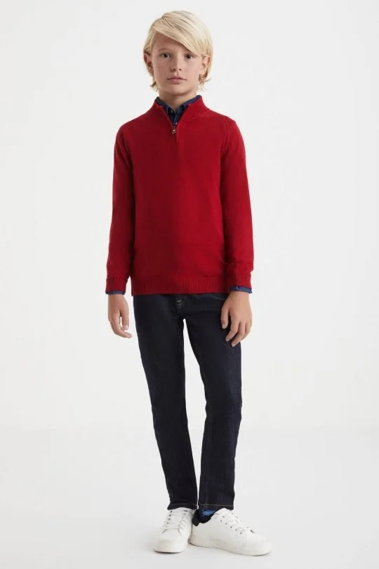 Hemington - Fermuarlı Merino Yün Kırmızı Activewear Çocuk Triko (1)