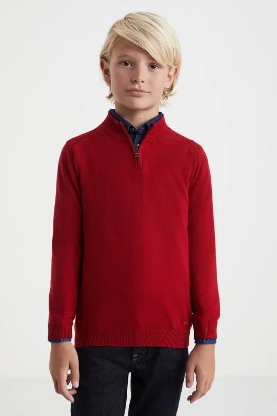 Hemington - Fermuarlı Merino Yün Kırmızı Activewear Çocuk Triko (3)