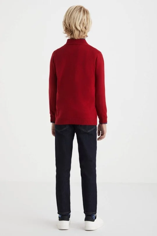 Hemington - Fermuarlı Merino Yün Kırmızı Activewear Çocuk Triko (5)