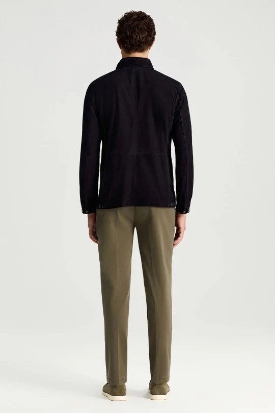 Fermuarlı Lacivert Deri Ceket