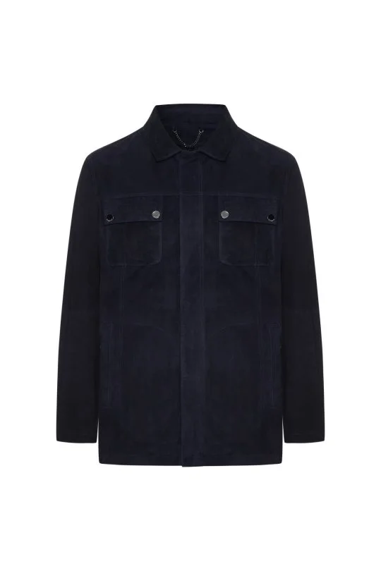 Fermuarlı Lacivert Deri Ceket