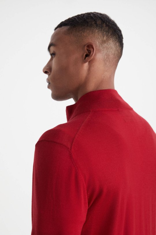 Extrafine Merino Fermuarlı Kırmızı Triko Hırka