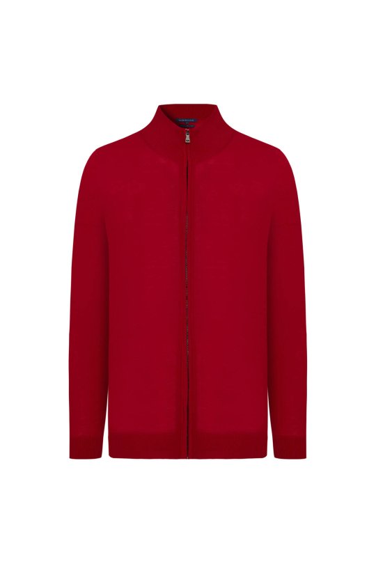 Extrafine Merino Fermuarlı Kırmızı Triko Hırka