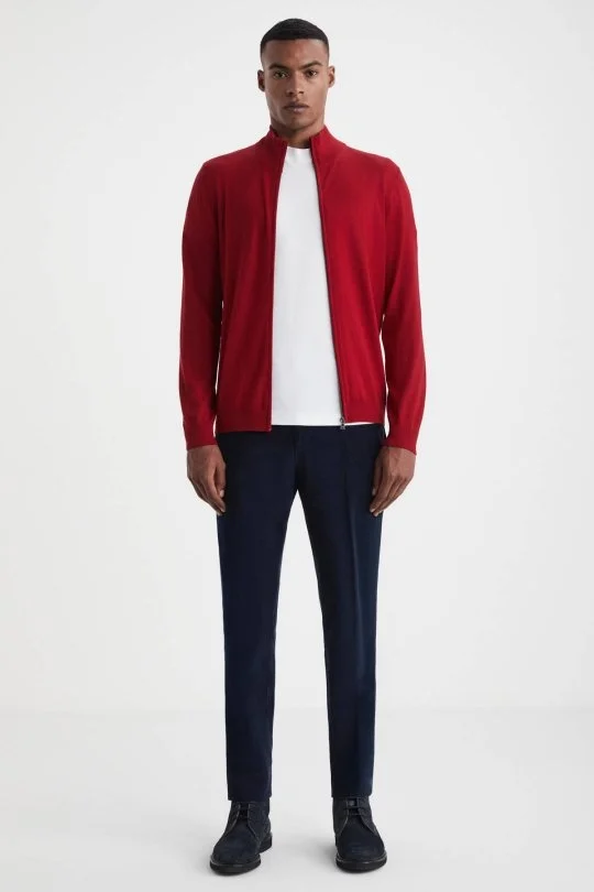 Hemington - Extrafine Merino Fermuarlı Kırmızı Triko Hırka (1)
