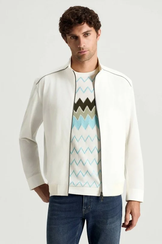 Fermuarlı Yazlık Beyaz Mont