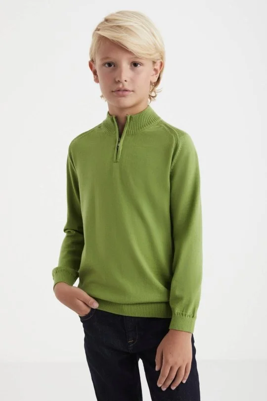 Hemington - Fermuarlı Merino Yün Yeşil Activewear Çocuk Triko (3)