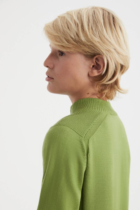 Fermuarlı Merino Yün Yeşil Activewear Çocuk Triko