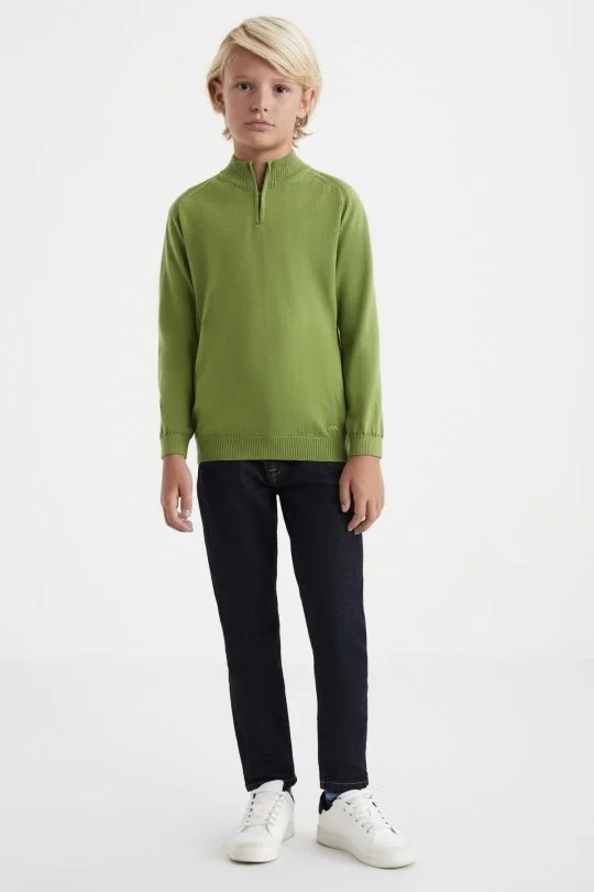 Hemington - Fermuarlı Merino Yün Yeşil Activewear Çocuk Triko (1)