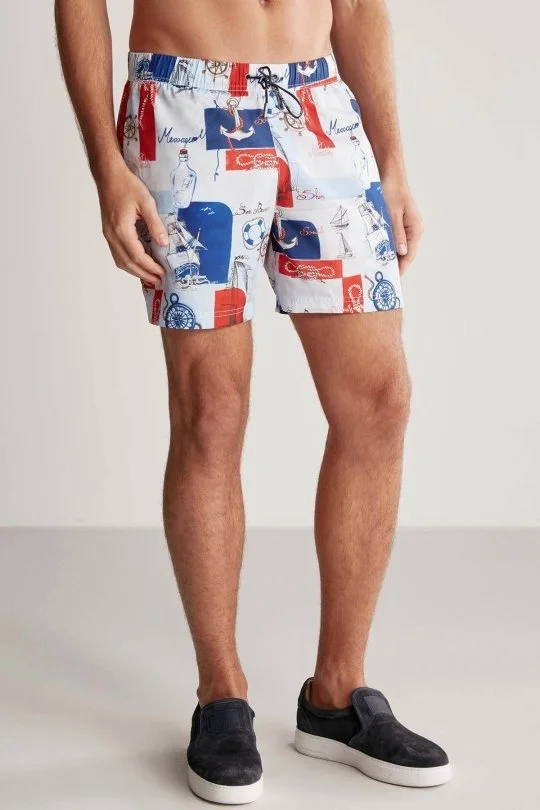 Hemington - Gemi Desen Açık Mavi Beyaz Quick Dry Mayo (2)