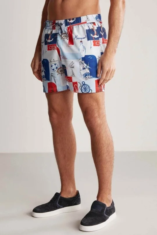 Hemington - Gemi Desen Açık Mavi Beyaz Quick Dry Mayo (3)