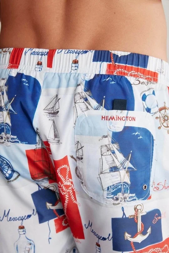 Hemington - Gemi Desen Açık Mavi Beyaz Quick Dry Mayo (5)