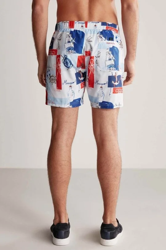 Hemington - Gemi Desen Açık Mavi Beyaz Quick Dry Mayo (4)