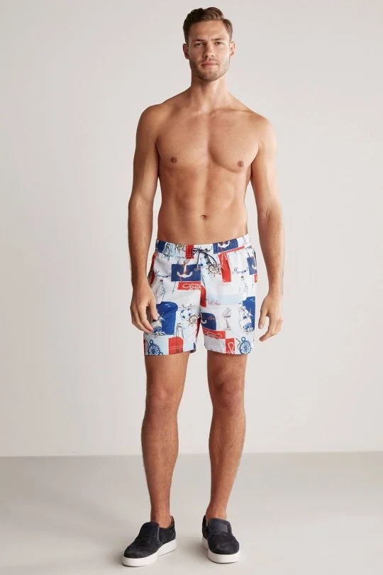 Hemington - Gemi Desen Açık Mavi Beyaz Quick Dry Mayo (1)