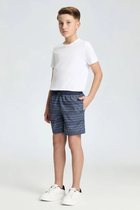 Hemington - Geometrik Desen Lacivert Quick Dry Çocuk Mayo (2)
