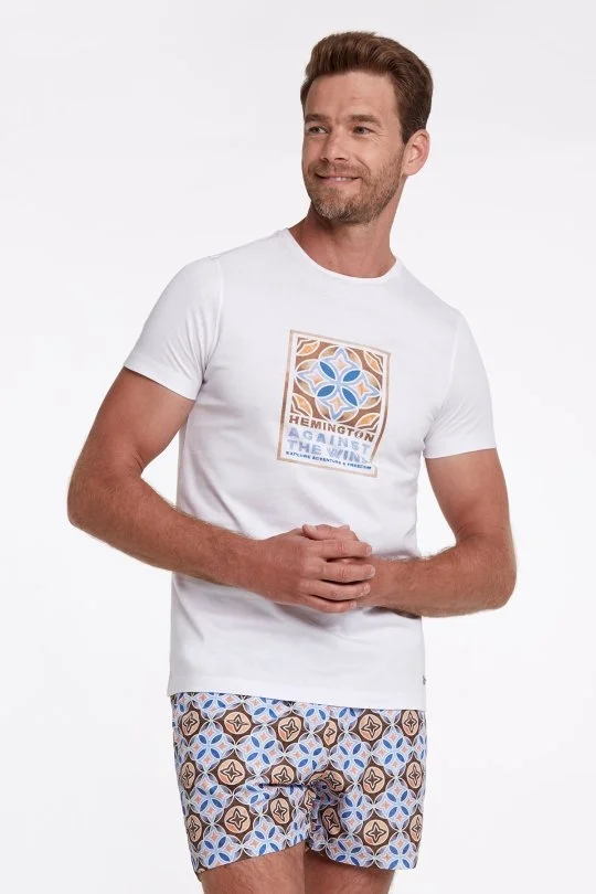 Hemington - Geometrik Desen Bej Quick Dry Mayo (1)