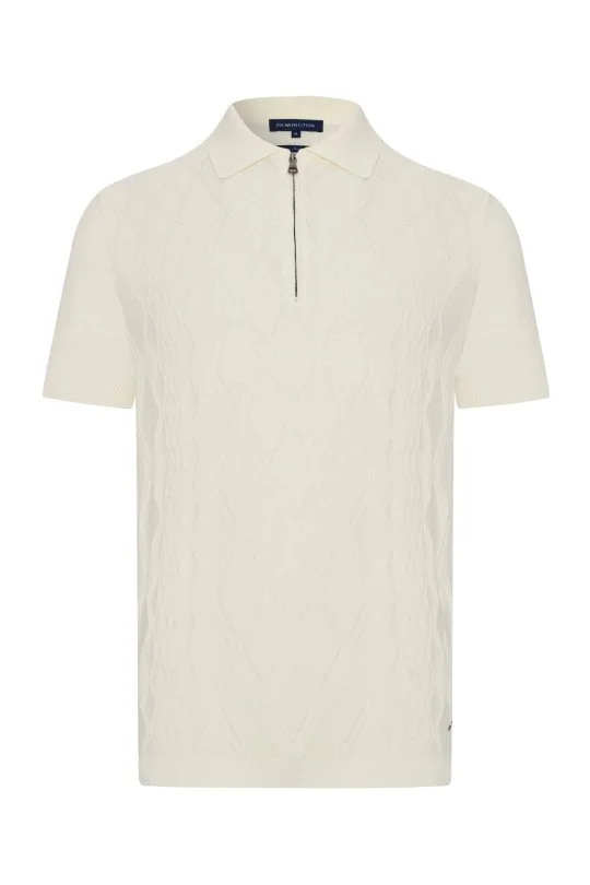 Giza Pamuk Argyle Desen Beyaz Triko Polo