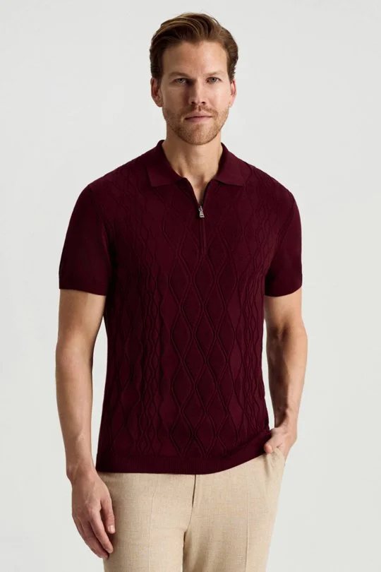 Hemington - Giza Pamuk Argyle Desen Bordo Triko Polo (1)