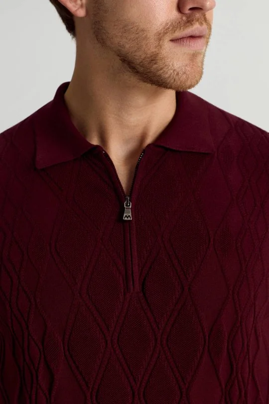 Hemington - Giza Pamuk Argyle Desen Bordo Triko Polo (3)