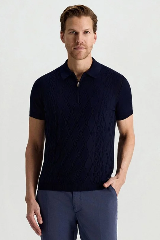 Hemington - Giza Pamuk Argyle Desen Lacivert Triko Polo (1)