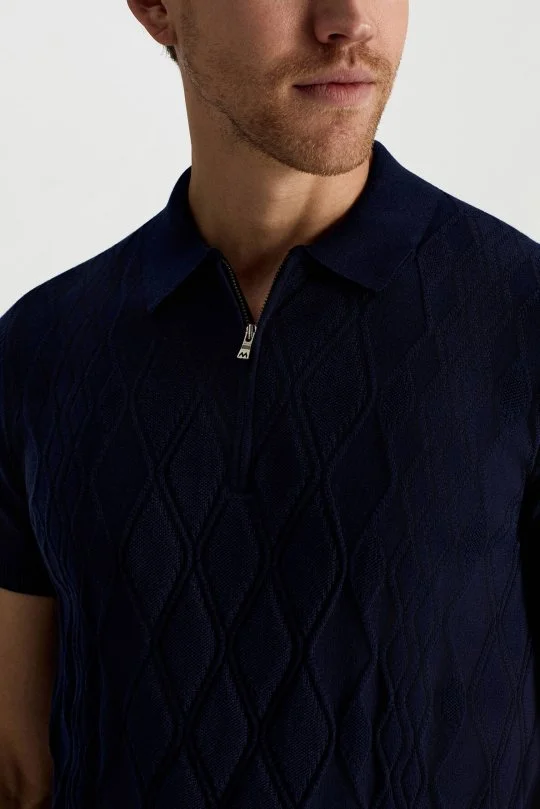 Hemington - Giza Pamuk Argyle Desen Lacivert Triko Polo (3)