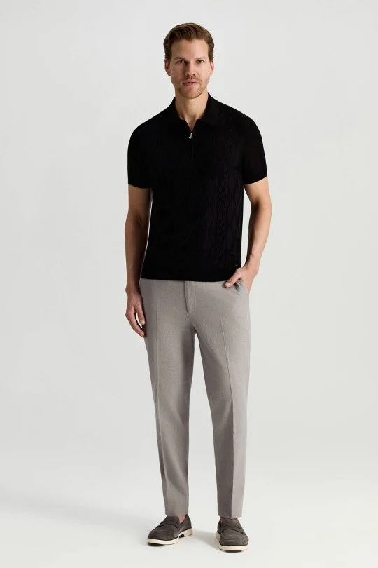 Giza Pamuk Argyle Desen Siyah Triko Polo