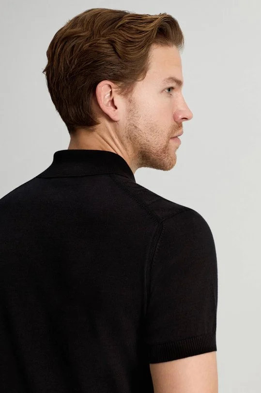 Giza Pamuk Argyle Desen Siyah Triko Polo