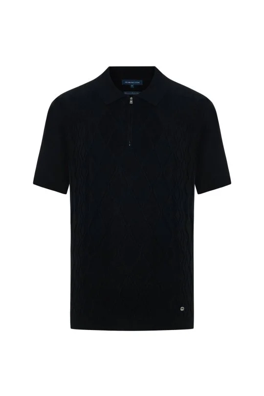 Giza Pamuk Argyle Desen Siyah Triko Polo